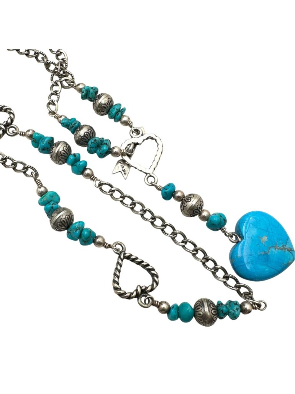 Carolyn Pollack Turquoise Necklace Sterling Silver Bench Beads 22 Inch